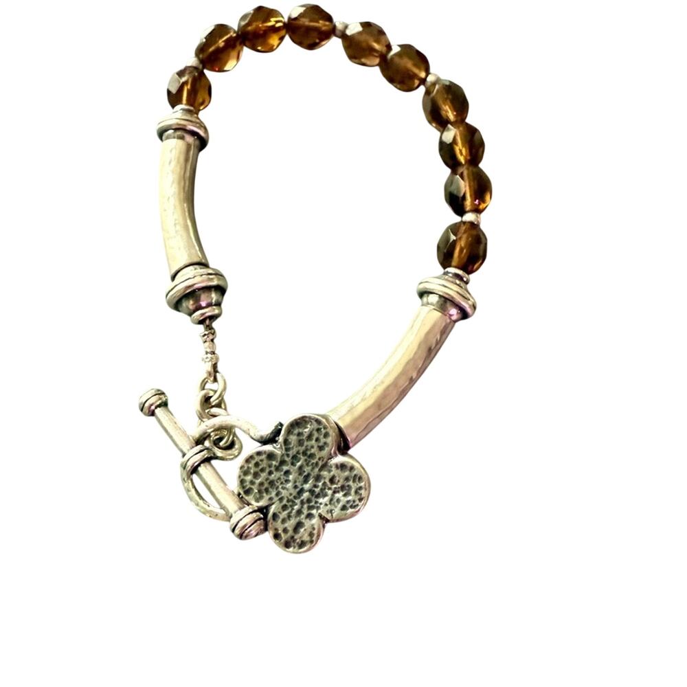 925 Sterling Silver Charm Beaded Bangle Bracelet